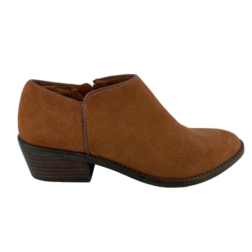 LUCKY BRAND Faithly 6M Suede Bootie Low Top Heel Side Zip Caramel Toffee Brown 6